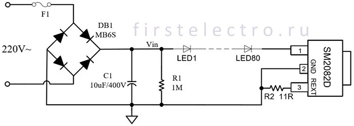 Схема led лампы 220v